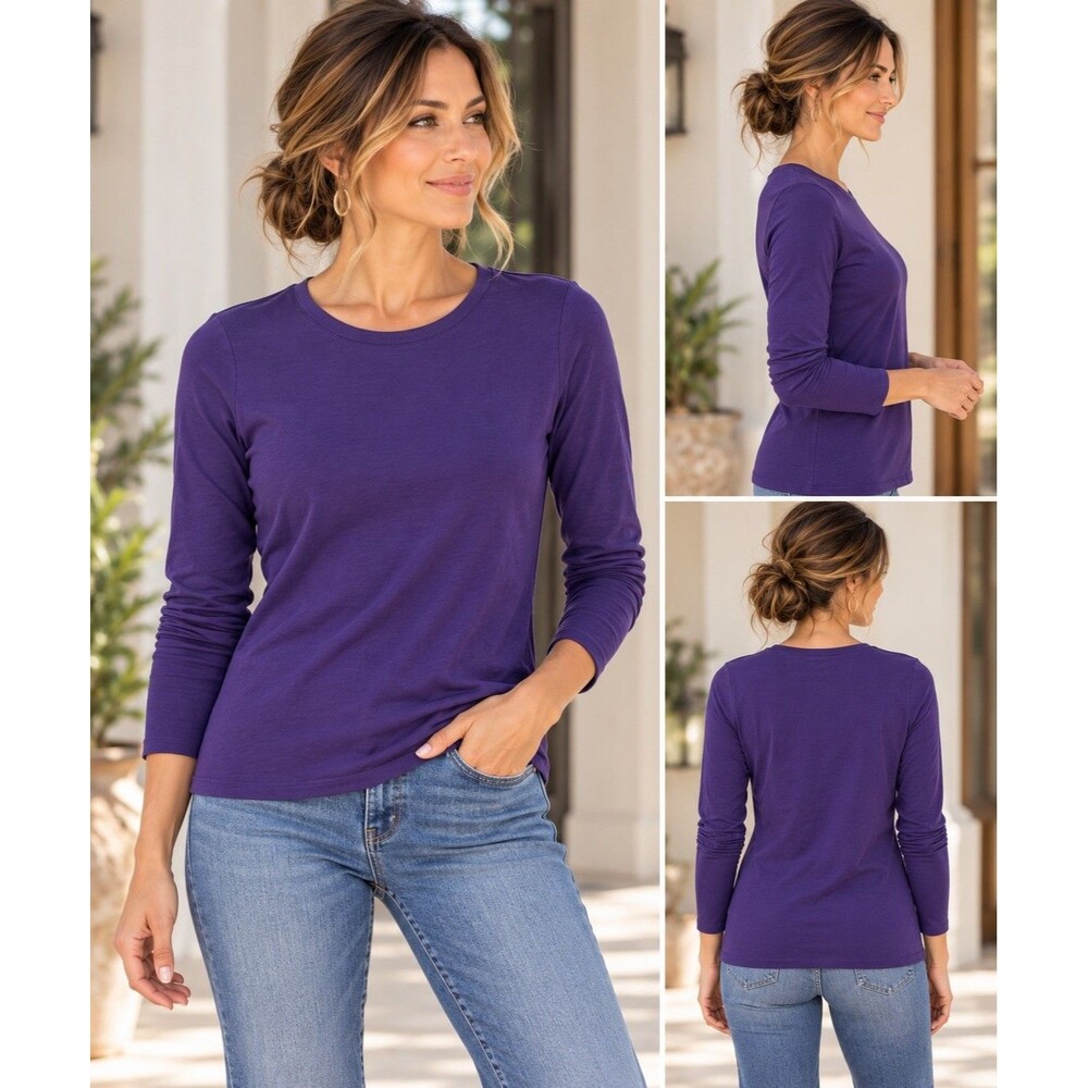 Chico’s Ultimate Tee Purple Pima Cotton Modal Blend Crew Neck Long Sleeve 0